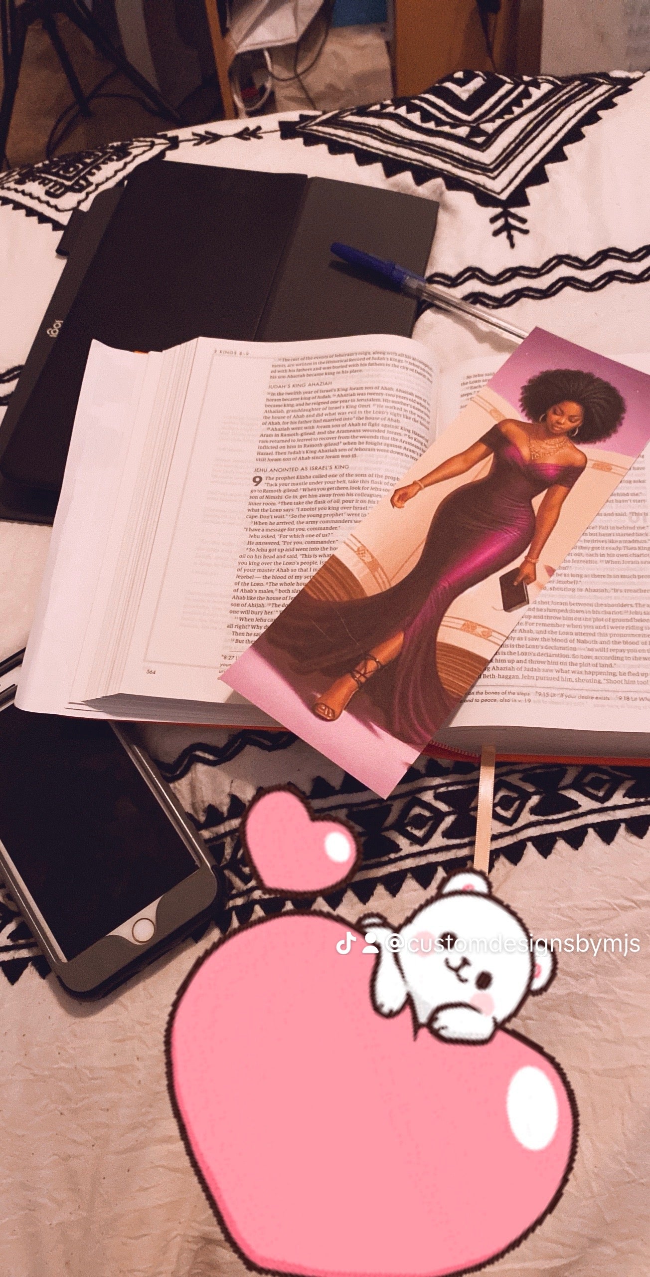 In her Bible Bookmark